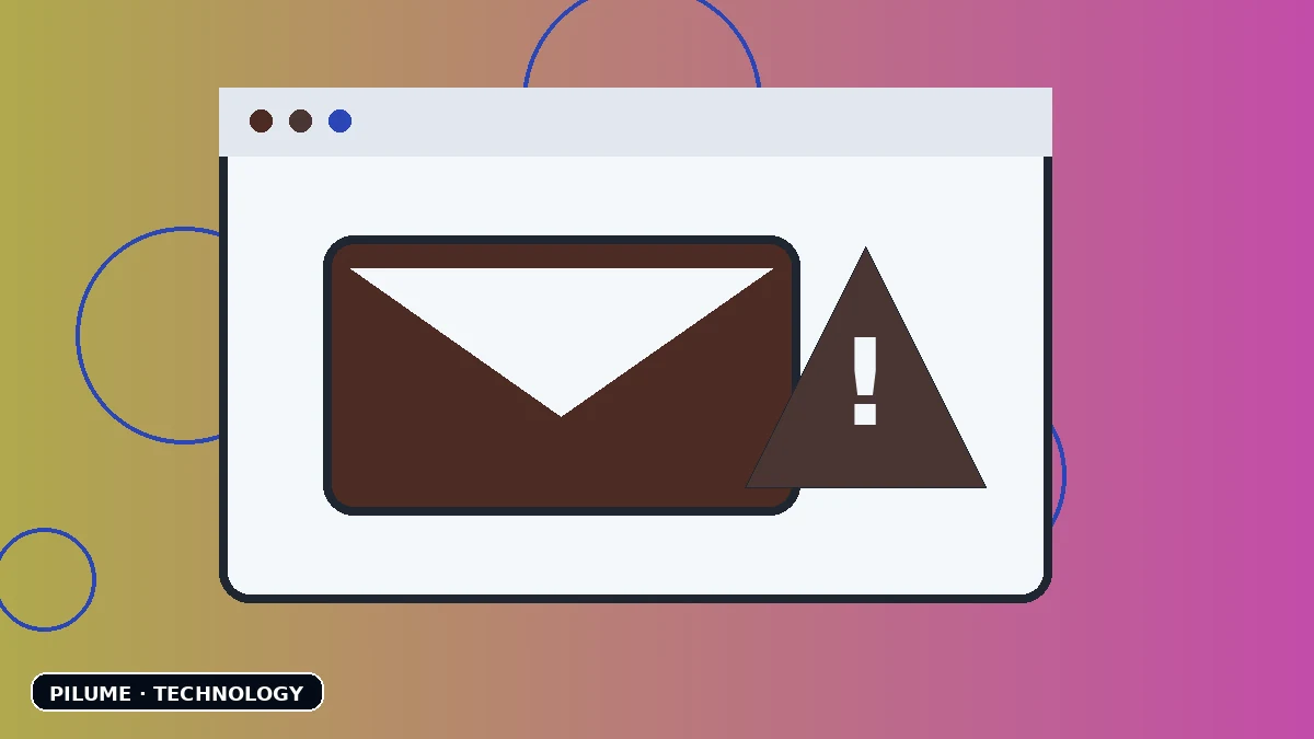 Email inbox on a laptop with a warning symbol highlighting a suspected phishing message