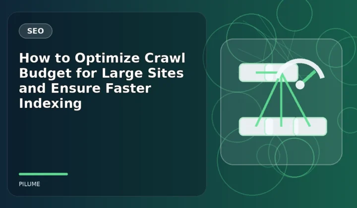 Technical SEO illustration with sitemap nodes and a performance gauge
